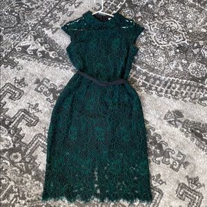 Stunning emerald and black lace sheath dress